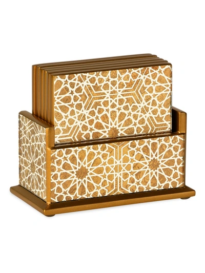 Nomi K Geometric 6-piece Wood Coaster Set & Holder In Gold
