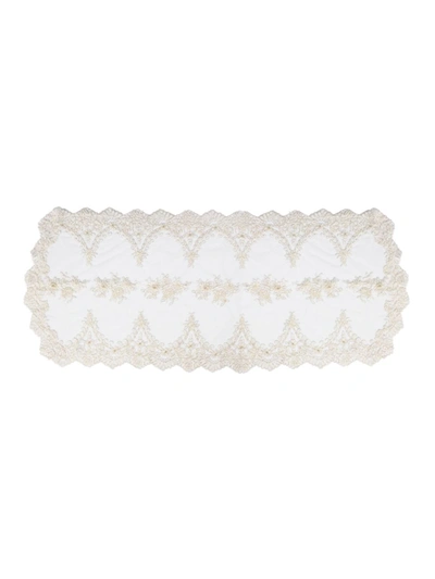 Nomi K Lace And Pearl Embroidered Table Runner In White