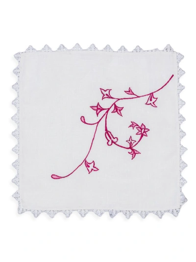 Nomi K Embroidered Flower Linen Cocktail Napkin Set Of 4 In Rose