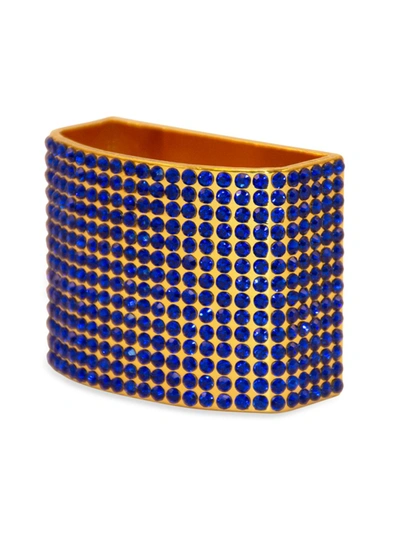 Nomi K Crystal Studded Modern 4-piece Napkin Ring Set In Royal Blue