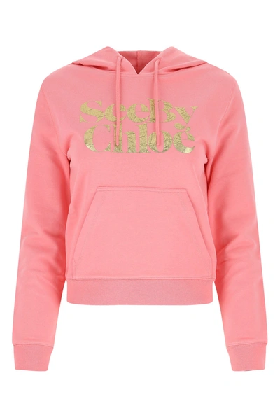 See By Chloé See By Chloe Metallic Logo Hoodie In Pink