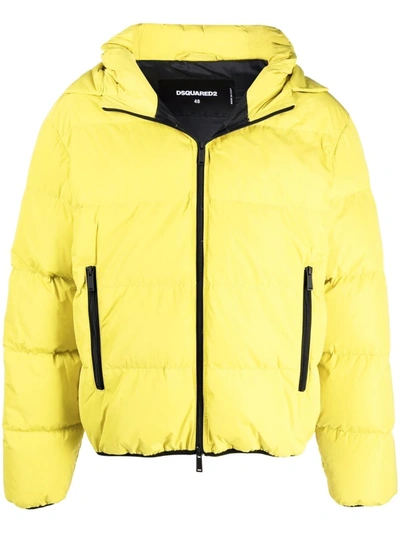 Dsquared2 Hooded Zip-up Padded Jacket In Yellow