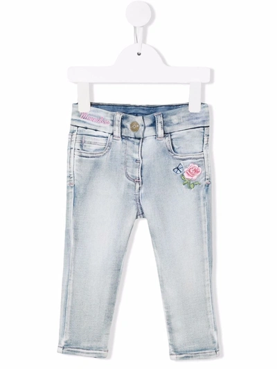 Monnalisa Babies' Floral Slim-fit Jeans In Blue