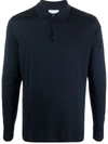 Sunspel Merino Wool Long Sleeve Polo Top In Blue