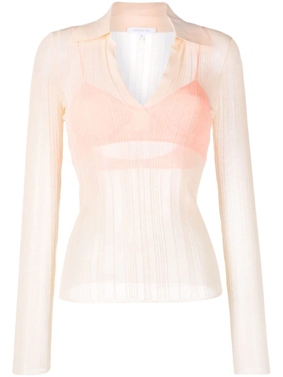 Patrizia Pepe Semi-sheer Ribbed Polo Shirt In Multi