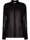 Patrizia Pepe Semi-sheer Puff-sleeve Blouse In Black