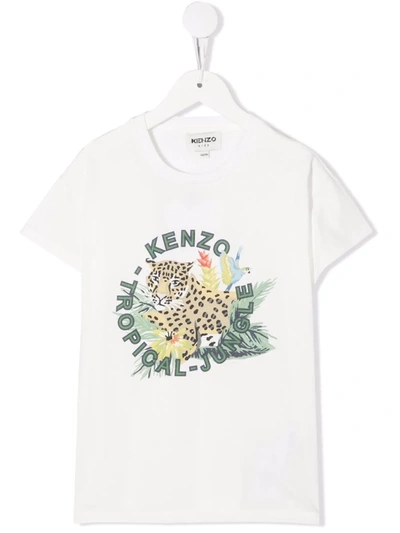 Kenzo Kids' White Unisex T-shirt With Print On The Chest, Crew Neck, Short Sleeves And Straight Hem By . In  Ecru