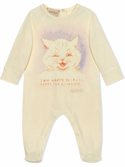 Gucci Babies' Cat Print Romper In Animal Print