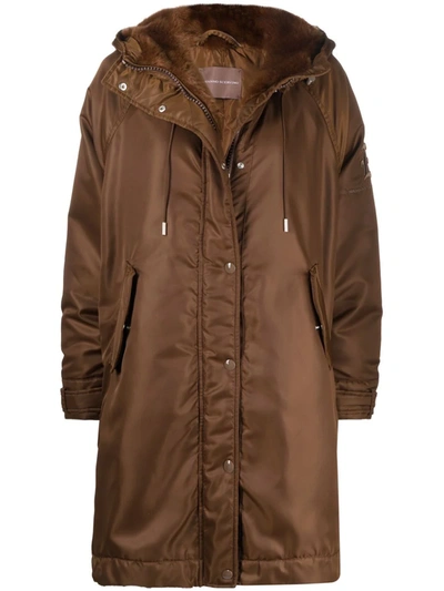 Ermanno Scervino Embroidered-logo Faux-fur Lined Hooded Parka In Brown