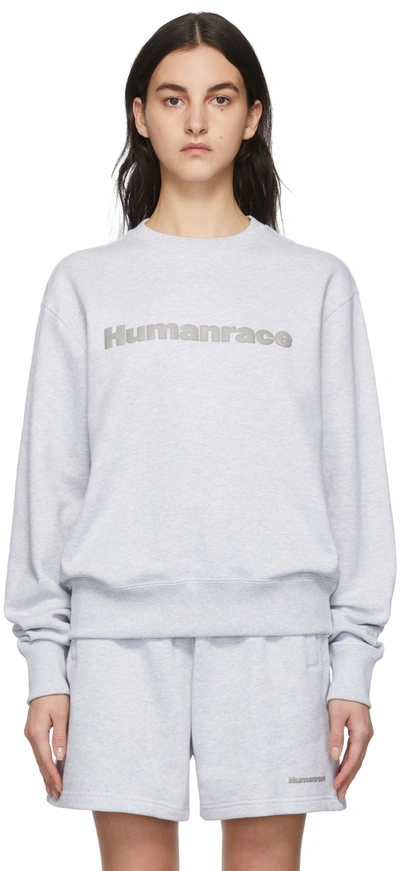 Adidas X Humanrace By Pharrell Williams Ssense Exclusive Grey Humanrace Tonal Logo Sweatshirt In Light Grey Heather