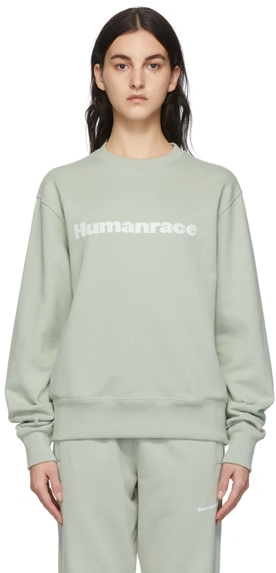 Adidas X Humanrace By Pharrell Williams Ssense Exclusive Green Humanrace Tonal Logo Sweatshirt In Halo Green