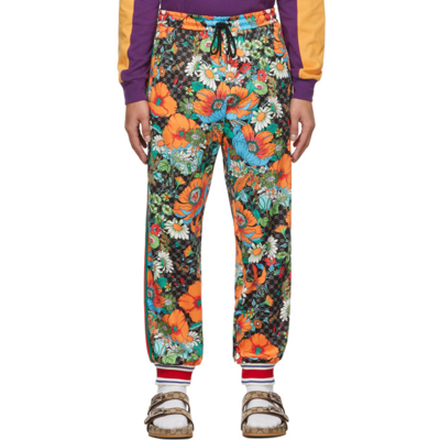 Gucci The North Face Edition Multicolor Floral Lounge Pants In Black,oran