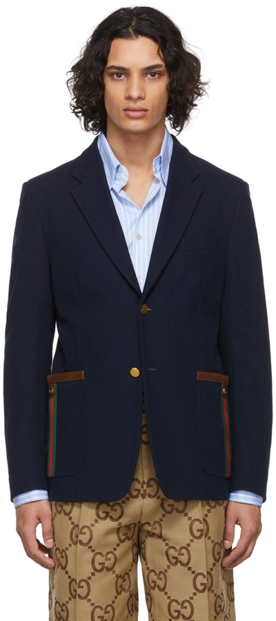 Gucci Gg-plaque Web-stripe Cotton Blazer In Caspian | ModeSens