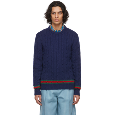 Gucci Striped Cable-knit Cashmere Jumper In Ink