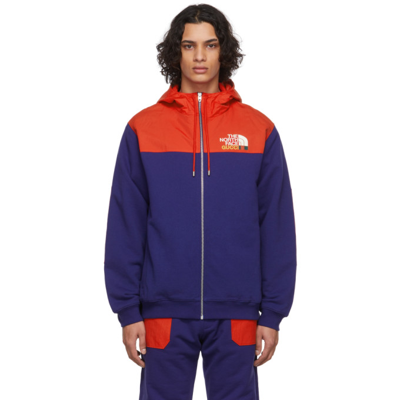 Gucci The North Face Shell-trimmed Logo-print Cotton-jersey Zip-up Hoodie In Blue