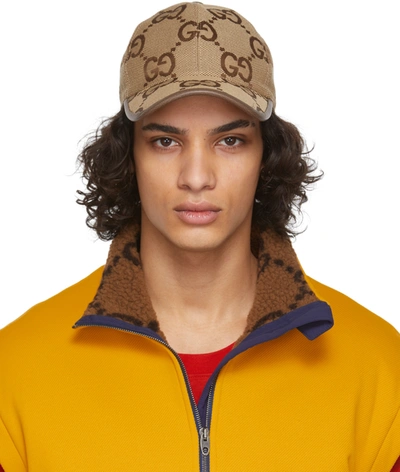 Gucci Leather-trimmed Monogrammed Canvas Baseball Cap In Brown