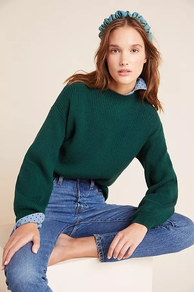 Line & Dot Sydney Balloon-sleeved Sweater In Green
