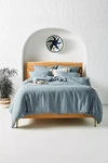 Anthropologie Stitched Linen Duvet Cover By  In Blue Size Q Top/bed