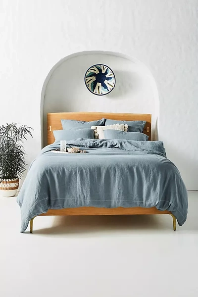 Anthropologie Stitched Linen Duvet Cover By  In Blue Size Full