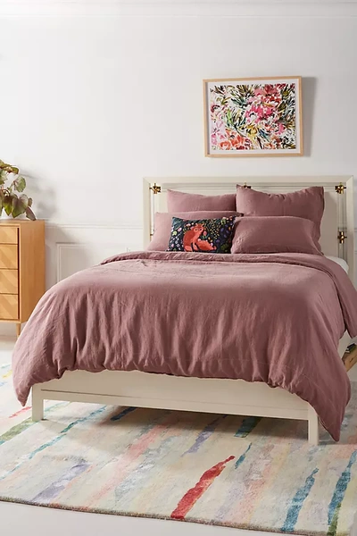 Anthropologie Stitched Linen Duvet Cover By  In Pink Size Tw Top/bed