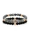 ANTHONY JACOBS MEN'S 2-PIECE 18K ROSE GOLDPLATED STAINLESS STEEL, DILUTED HEMATITE & BLACK LAVA BEADED BRACELET SET