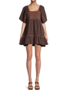 Free People Women's Easy To Love Bubble Smocked Mini Dress In Espresso