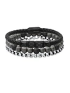 ANTHONY JACOBS MEN'S 3-PIECE STAINLESS STEEL, AGATE & LEATHER BRACELET SET