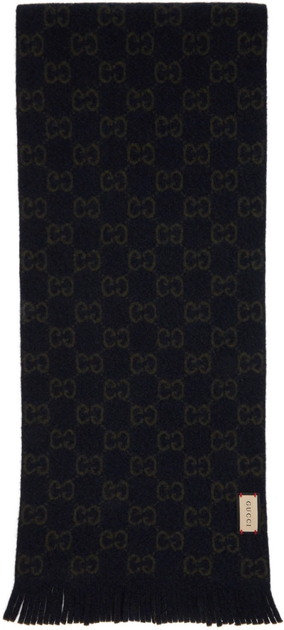 Gucci Green & Navy Jacquard Gg Scarf In 3168 Green/blue