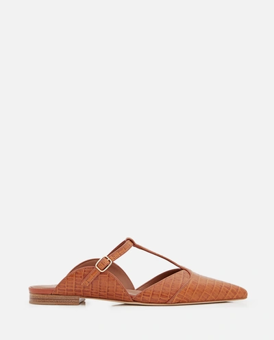 Malone Souliers Imogen Croc Leather Flat Mules In Brown