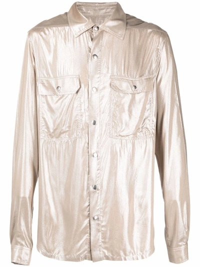 Rick Owens Coated Button-up Shirt In Silver
