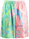 Versace Medusa Music Print Bi-colour Silk Shorts In Rosa