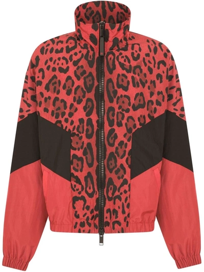 Dolce & Gabbana Zip-up Leopard-print Nylon Sweatshirt With Embroidery In Leo_nero_f_rosso