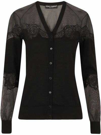 Dolce & Gabbana Lace-embellished Cardigan In Black