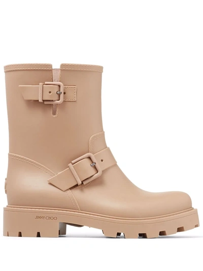 Jimmy Choo Yael Flat Biodegradable Rubber Rain Boots In Brown