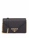 Prada Mini Triangle Logo Envelope Flap Crossbody Bag In Schwarz