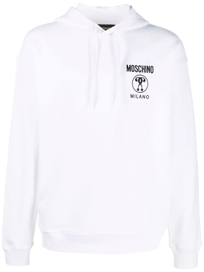 Moschino White Logo Print Cotton Hoodie