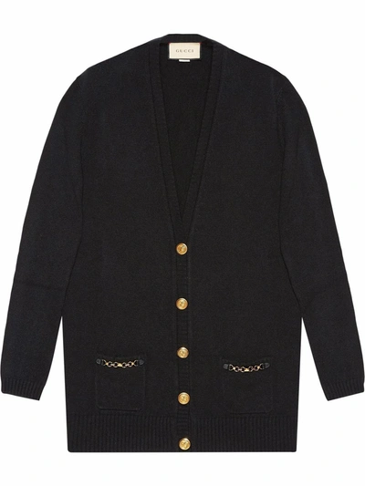 Gucci Cashmere Knitted Cardigan In Black,mix