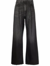 R13 Damon Pleated High Waist Wide Leg Jeans In Grau