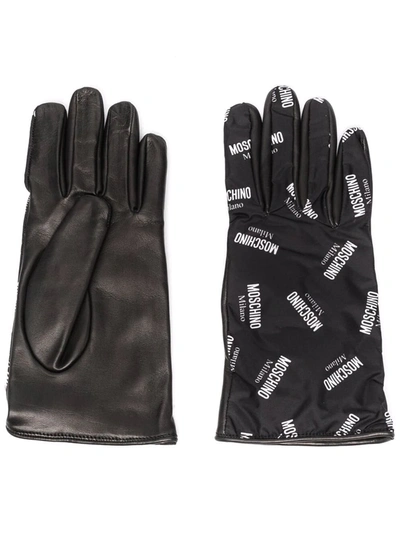 Moschino Logo-print Leather Gloves In Schwarz