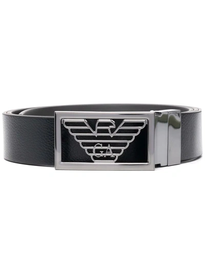 Emporio Armani Logo-plaque Leather Belt In Black