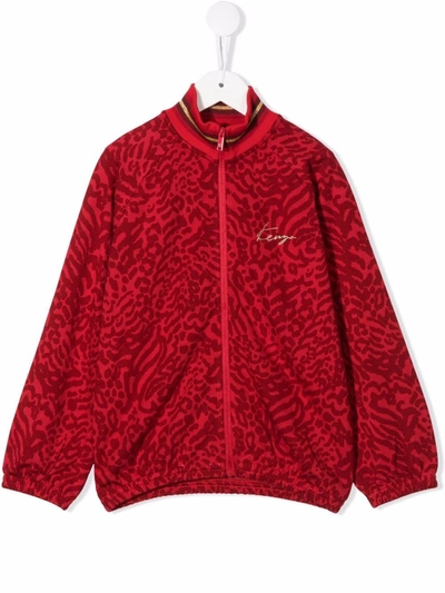Kenzo Teen Tiger-print Zip-up Track Jacket In Red