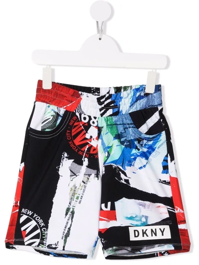 Dkny Teen Abstract-print Slip-on Shorts In Black