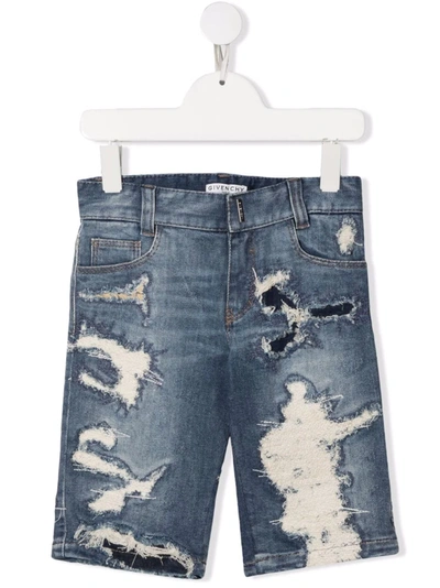 Givenchy Kids' Distressed-effect Knee-length Denim Shorts In Blu