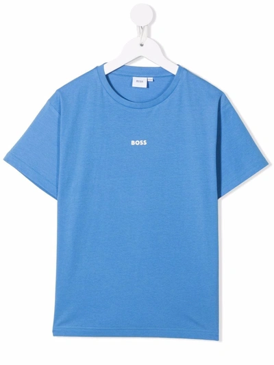 Bosswear Kids' Logo-print Cotton T-shirt In Blue