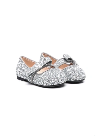 Age Of Innocence Kids' Glitter Bow Strap Ballerinas In Silver