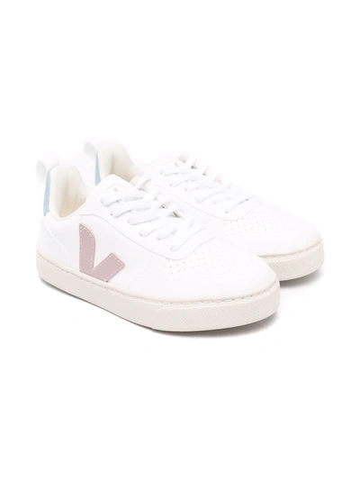 Veja Kids' V-10 Leather Trainers 6-7 Years In White/comb