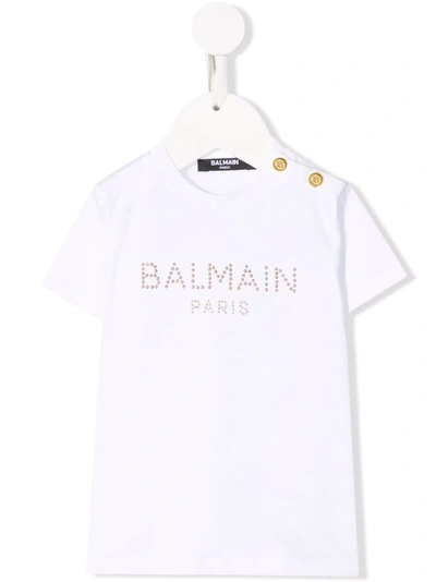 Balmain Babies' Studded-logo Short-sleeve T-shirt In White