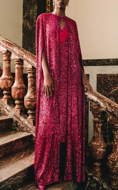 Monique Lhuillier Women's Lace-trimmed Sequined Midi Slip Dress In Pink