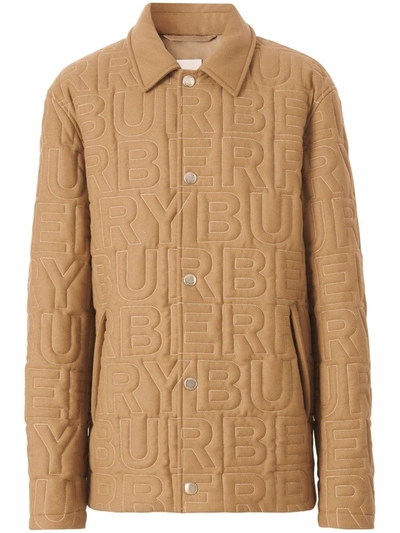Burberry Logo-quilted Wool Cashmere Shirt Jacket In Camel