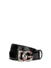 Dolce & Gabbana Patent Leather Belt With Crystal-detailed Dg Logo In Black